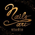 Nail studio logo with sparkling gold effect