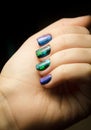 Nails. The design of broken glass. design of space Beautiful matte manicure. Combined manicure. Covering nail gel polish