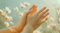 Nails and hands are gently cared for among soft flowers in bright, soothing sunlight Royalty Free Stock Photo