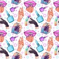 Nails and manicure concept vector seamless pattern Royalty Free Stock Photo