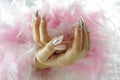 Nails pink and pearl with diamonds Royalty Free Stock Photo