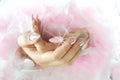 Nails pink and pearl with diamonds Royalty Free Stock Photo