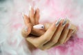 Nails pink and pearl with diamonds Royalty Free Stock Photo