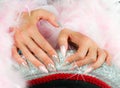 Nails pink and pearl with diamonds Royalty Free Stock Photo