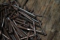 nails scattered on the wood Royalty Free Stock Photo