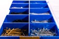 Nails Try Compartments Blue Tools Construction Metal Toolkit Box Royalty Free Stock Photo