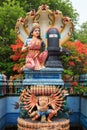 Details of statue and 10 headed god Ravana- Nainativu Nagapooshani Amman Temple -Jaffna - Sri Lanka