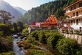 Ancient Hindu temple in the mountains region with scenic landscape at Nainital Uttarakhand India