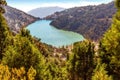 Nainital lake in aerial view with Nainital cityscape at Uttarakhand India.