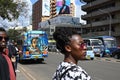 Street view with a painted buse on the busy streets of Nairobi, Kenya