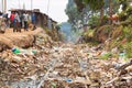 Nairobi, Kenya - August, 2019: Kibera is the biggest slum in Africa. Slums in Nairobi, Kenya