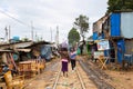 Nairobi, Kenya - August, 2019: Kibera is the biggest slum in Africa. Slums in Nairobi, Kenya