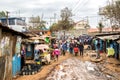 Nairobi, Kenya - August, 2019: Kibera is the biggest slum in Africa. Slums in Nairobi, Kenya