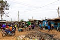 Nairobi, Kenya - August, 2019: Kibera slum in Nairobi in summer. Kibera is the biggest slum in Africa. Slums in Nairobi, Kenya