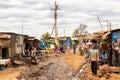 Nairobi, Kenya - August, 2019: Kibera slum in Nairobi in summer. Kibera is the biggest slum in Africa. Slums in Nairobi, Kenya