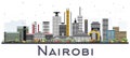 Nairobi Kenya City Skyline with Color Buildings Isolated on White