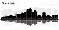 Nairobi Kenya City Skyline Silhouette with Black Buildings and Reflections Isolated on White Royalty Free Stock Photo