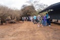 Nairobi, Kenya - March 17, 2023: Tourists wait in line at Sheldrick Wildlife Trust that raises orphaned elephants, to see the