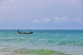 Naithon Beach bay panorama with longtailboat boat fishing Phuket Thailand