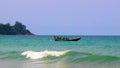 Naithon Beach bay panorama with longtailboat boat fishing Phuket Thailand