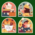naive autumn stickers collection vector illustration