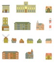 Naive city creator set for nursery map. Cute houses, trees and urban objects. Bundle of little town elements Royalty Free Stock Photo