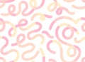 Naive Doodle pattern of pink abstract squiggles print, continuous line, scribble spiral and wavy lines. retro 80s