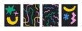 Naive groovy abstract shapes set. Brutal contemporary figure circle oval wave patterns. Swiss design aesthetic