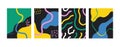 Naive groovy abstract shapes set. Brutal contemporary figure circle oval wave patterns. Swiss design aesthetic