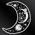 Naive kawaii night crescent moon space composition
