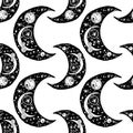 Naive kawaii night crescent moon space seamless pattern.