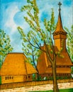 Naive Painting of Wooden Church