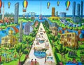 Naive painting of tel aviv city