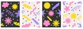 Naive playful abstract shapes backgrounds. Set of fun colorful line and shapes doodle
