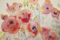 Naive poppies in watercolor with yellow background