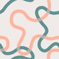 Naive seamless boho pattern with bright green and orange wavy lines on a light background. Creative contemporary minimalistic Royalty Free Stock Photo