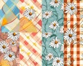 Naive seamless boho pattern with colorful doodles. Creative minimalistic background with chamomile flowers