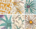 Naive seamless boho pattern with colorful doodles. Creative minimalistic background with chamomile flowers