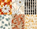 Naive seamless boho pattern with colorful doodles. Creative minimalistic background with chamomile flowers