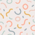 Naive seamless boho pattern with crazy colorful doodle lines of natural tones on a light background. Creative minimalistic trendy