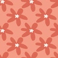 Naive seamless doodle pattern with daisy silhouettes. Abstract botanic design in coral tones
