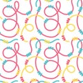 Naive seamless squiggle pattern with bright pink and yellow red wavy lines on a light background. Creative abstract Royalty Free Stock Photo