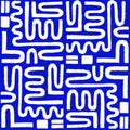 Naive White playful squiggle seamless pattern on blue. Abstract matisse pattern in bright childish colors. Messy graffiti sketch