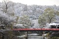 Nakabashi Bridge in winter, Takayama, Japan