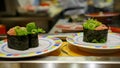 NAKAOCH GUNKANMAKI sushi with seaweed paper in Japanese restuarant Royalty Free Stock Photo