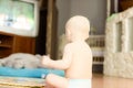 Baby watching TV sitting on the floor Royalty Free Stock Photo