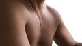 Naked chest sports men with a gold chain and an Orthodox cross around his neck, a symbol of faith, religion Royalty Free Stock Photo