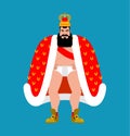 Naked king isolated. prince in panties. Vector