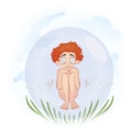 A naked man in a transparent ball. Vector illustration, isolated on white. Royalty Free Stock Photo