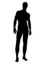 Naked man vector silhouette, contour human, outline portrait muscular male athlete standing front side full-length in underwear is